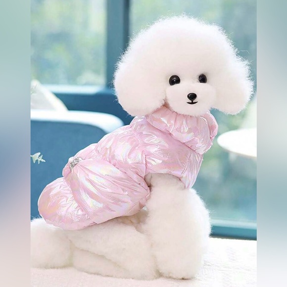 Other - 🛍️BOGO🛍️Iridescent Pink Dog Puffer Jacket | Sleeveless | Crystal Bow | S | New